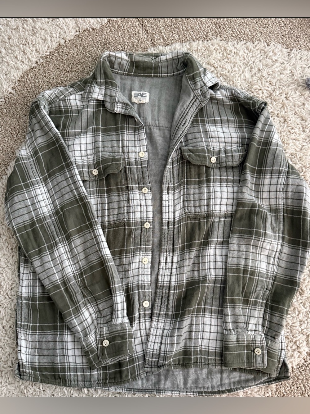 American Eagle Outfitters Olive & White Plaid Shirt Jacket